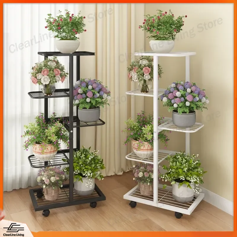 Multi-layer Wrought Iron Flower Stand Shelf for Living Room Floor-to-Ceiling Indoor Balcony Plant Pot Placement Frame