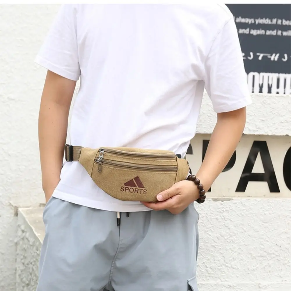 Men\'s Canvas Waist Bag Outdoor Travel Multi-Pockets Large Capacity Shoulder Chest Bag Sports Phone Bga Fanny Pack Crossbody Bag