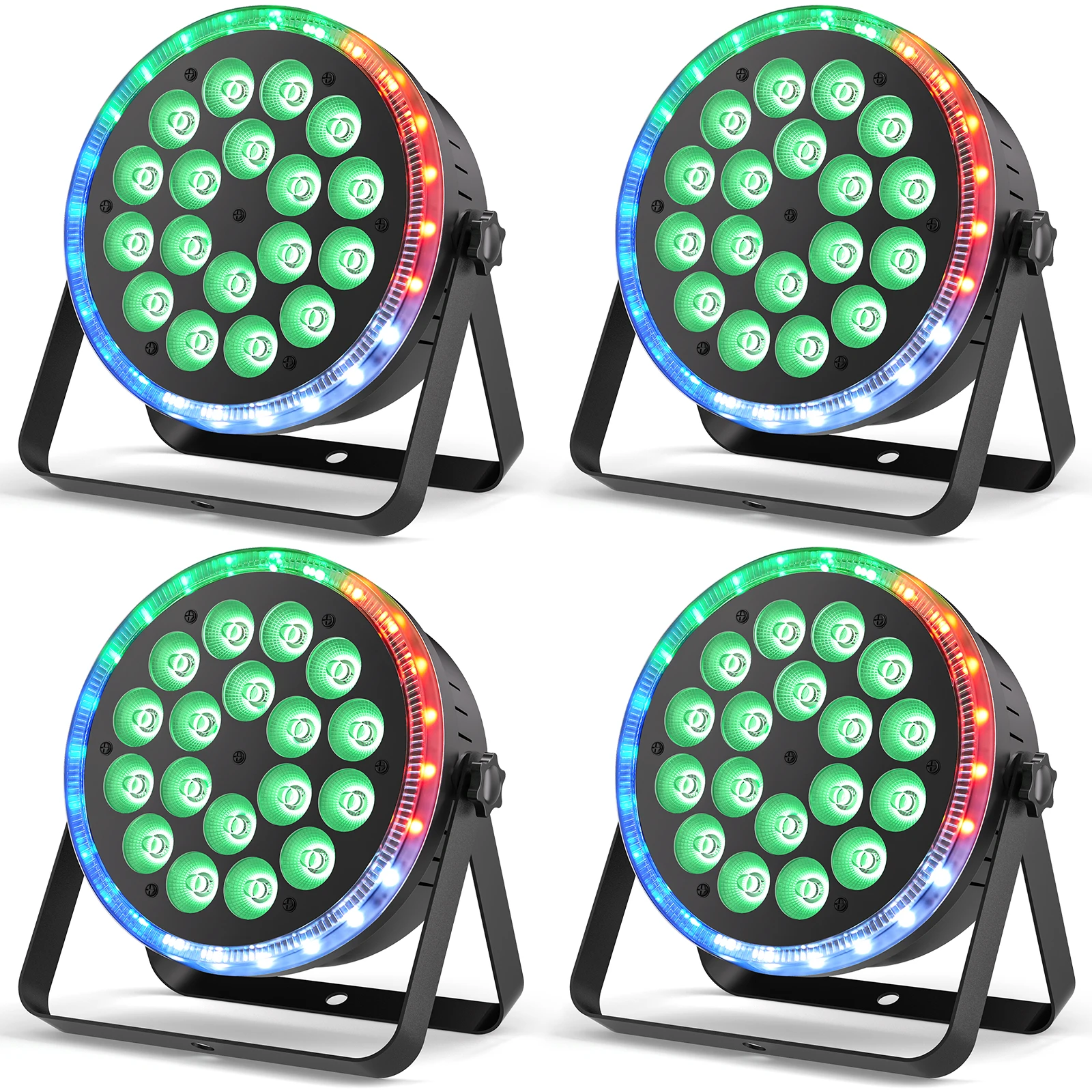 

Datewink 4Pcs 120W RGBW 18LEDs Par Lights With Light Strip DMX512 Stage Lighting Effect For DJ Disco Party Wedding Bar Nightclub