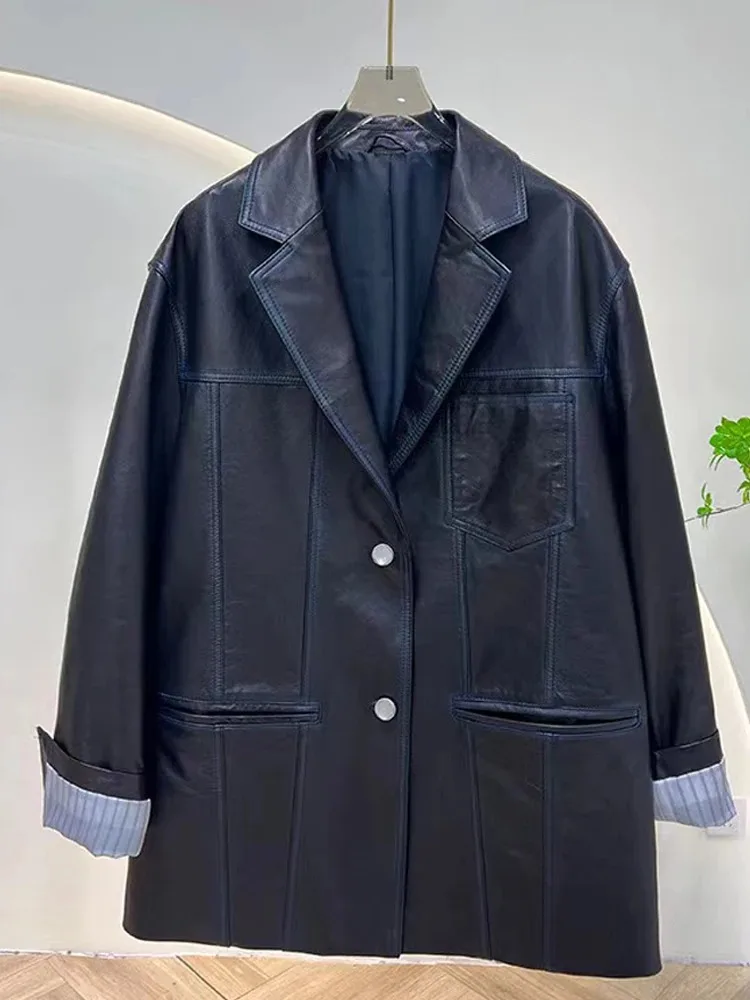 Herbst frauen Übergroßen Echt Leder Gürtel Jacke Weibliche 100% Schaffell Retro Burgund Breite Schulter Anzug Mantel Streetwear Blaze