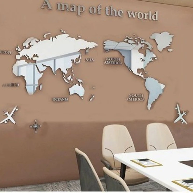 World Map Wall Sticker Acrylic Decor for Home Living Room Office Culture Mirror Wallpaper Mural Decal