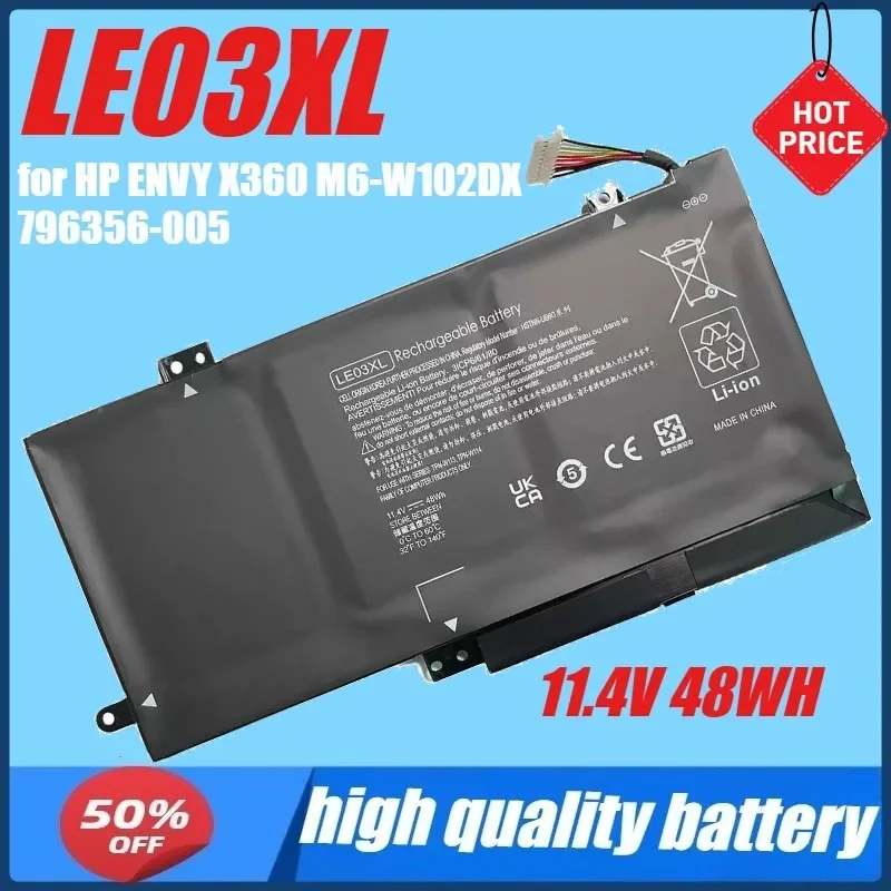 

11.4V 48WH LE03XL Laptop Battery for HP ENVY X360 M6-W102DX 796356-005 HSTNN-UB6O YB5Q HSTNN-UB60 HSTNN-YB5Q