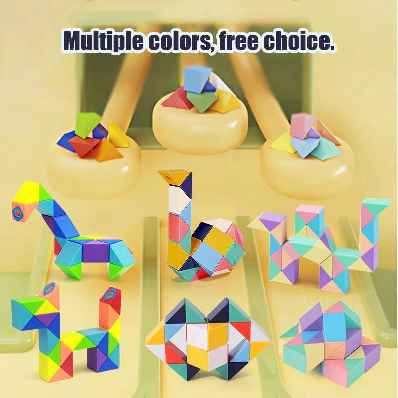 24-72 Segments Magic Rule Snake Multi-color 3D Puzzle Fidget Toys Decompression Transformable Cubes Educational Toys