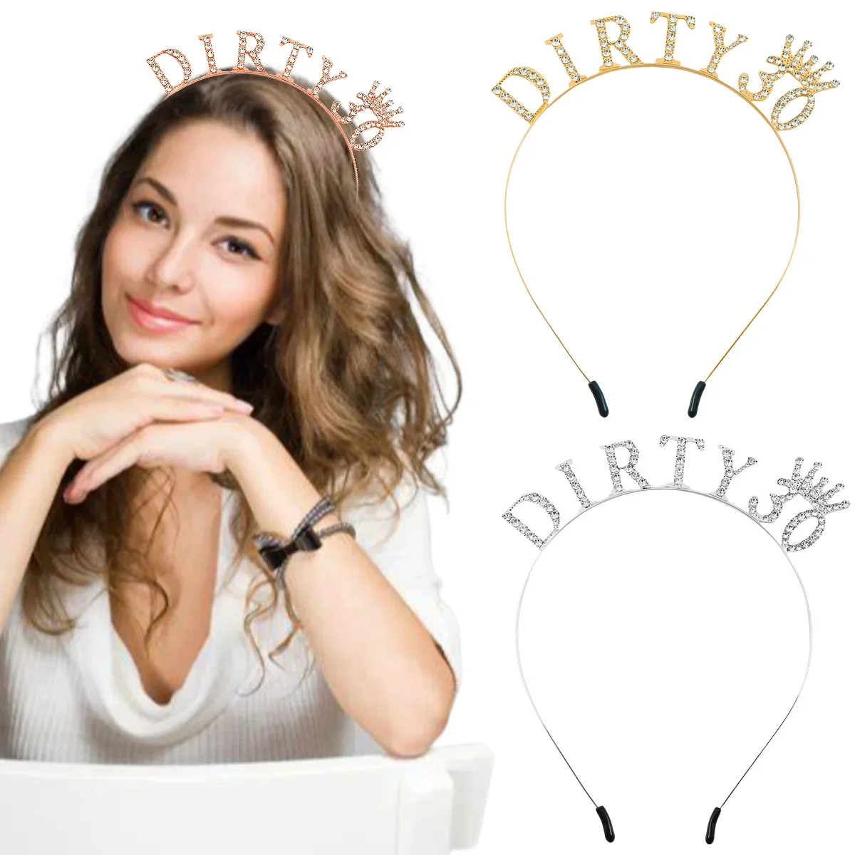 Schmutzig 30 Geburtstag Stirnband Tiara Krone 30. Geburtstags feier Dekoration liefert Geschenke für Mädchen Frauen Silber Roségold