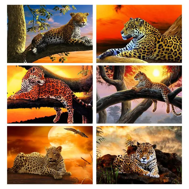 

PhotoCustom Modern Painting By Numbers For Adults Leopard Animal With Frame Coloring By Numbers Handmade Art Wall Decors