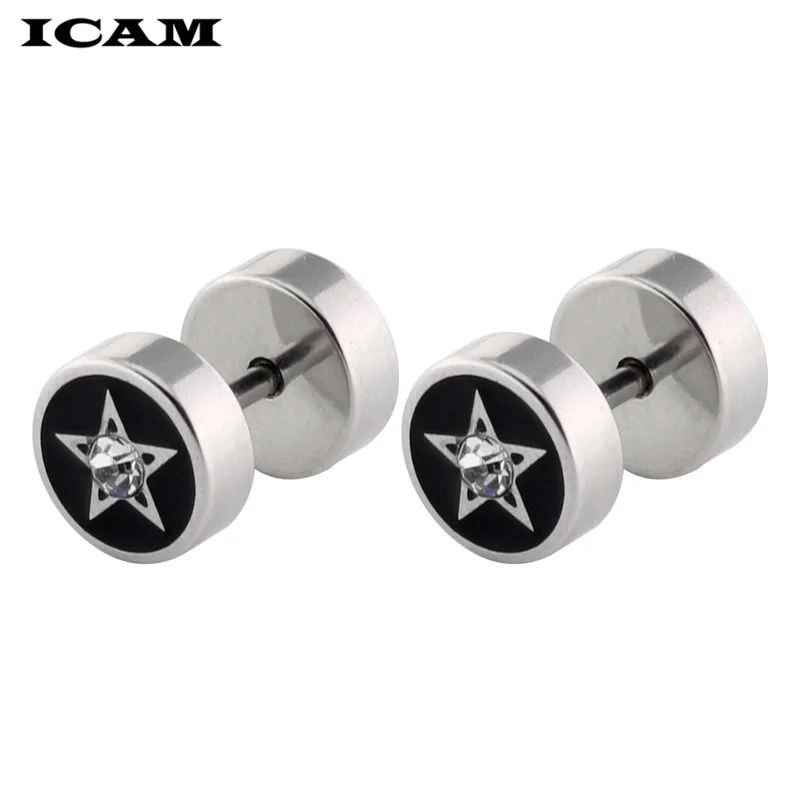 ICAM Punk Style Medical Titanium Stainless Steel Earrings Women Men's Barbell Dumbbell Punk Gothic Stud Piercing Earring For Men