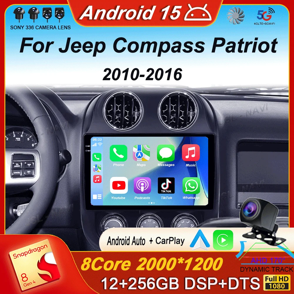 

Android 15 video Player Car Radio For Jeep Compass Patriot 2010 - 2016 Autoradio Stereo 2 Din GPS Navigation Carplay DSP WIFI+4G