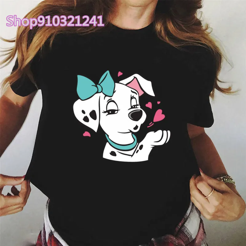 Cute Puppies T Shirt Women Funny Lady T-shirt Kawaii Girls Tshirt 101 Dalmatians Cartoon Graphic Tops Female Tee Shirt