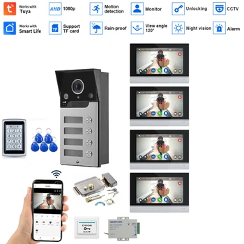 Tuya 2/3/4 1080p شقق الاتصال الداخلي عبر الفيديو المنزلي مع كاميرا التحكم في الوصول هاتف باب الفيديو 7 بوصة شاشة واي فاي