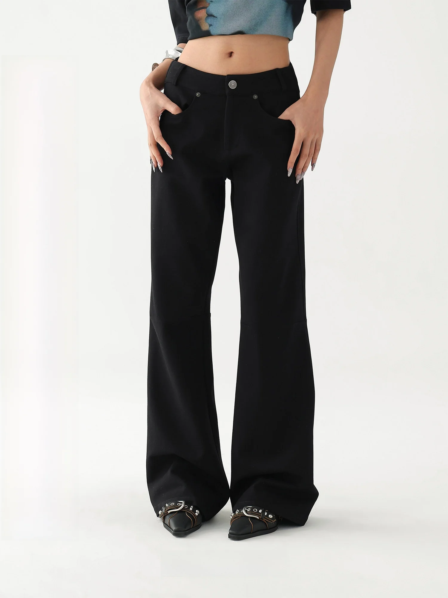 

American Sle High Waist Elastic Slim Straight Micro Flared Jeans Women's Small Size Cleanfit NEZAVISIY AKZ4486 Cotton Jeans
