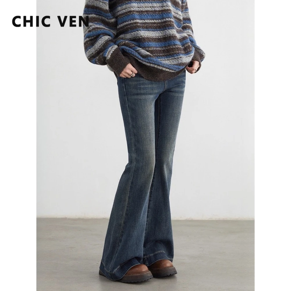 

Женские джинсы CHIC VEN: винтажные синие, облегающие, с высокой талией, расклешенные, модные, полноразмерные брюки из денима, весна-осень, новинка 2026