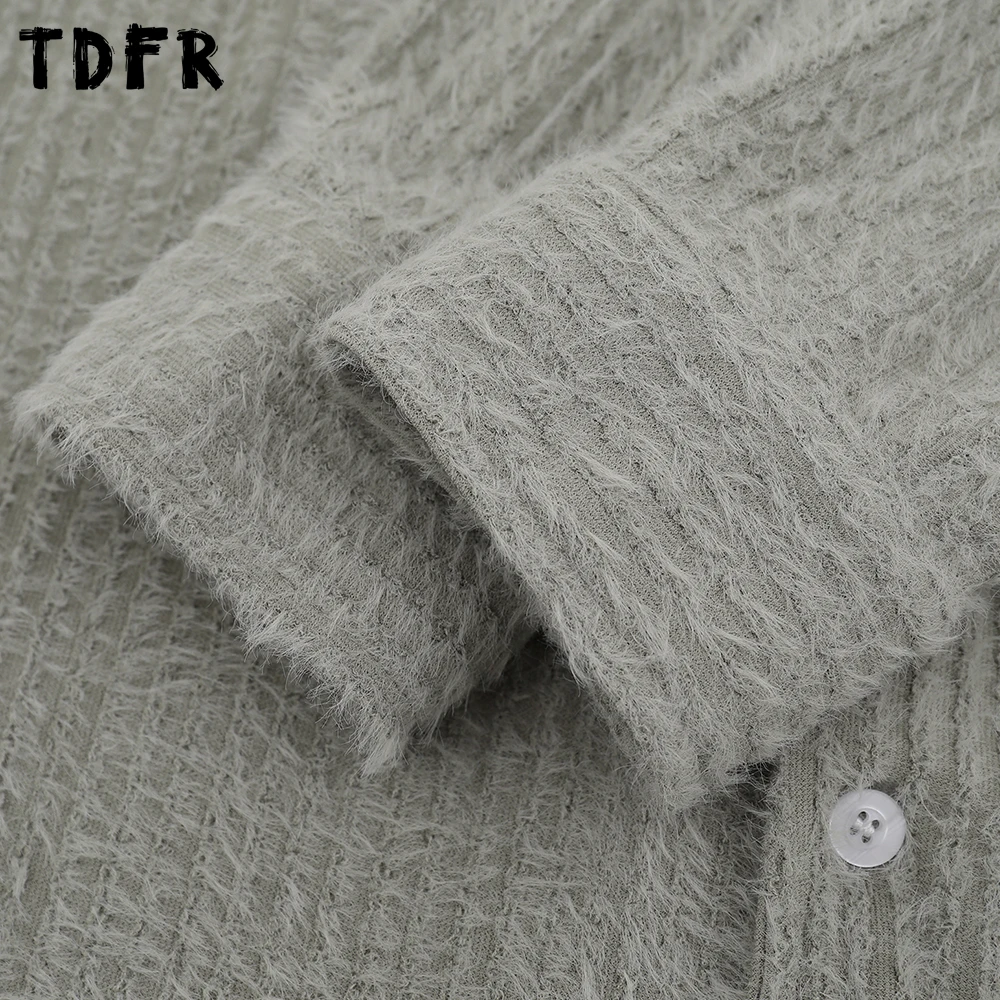 Camisas de manga larga con bolsillo para hombre, camisas informales con solapa de un solo pecho, Color sólido, Retro, Otoño e Invierno