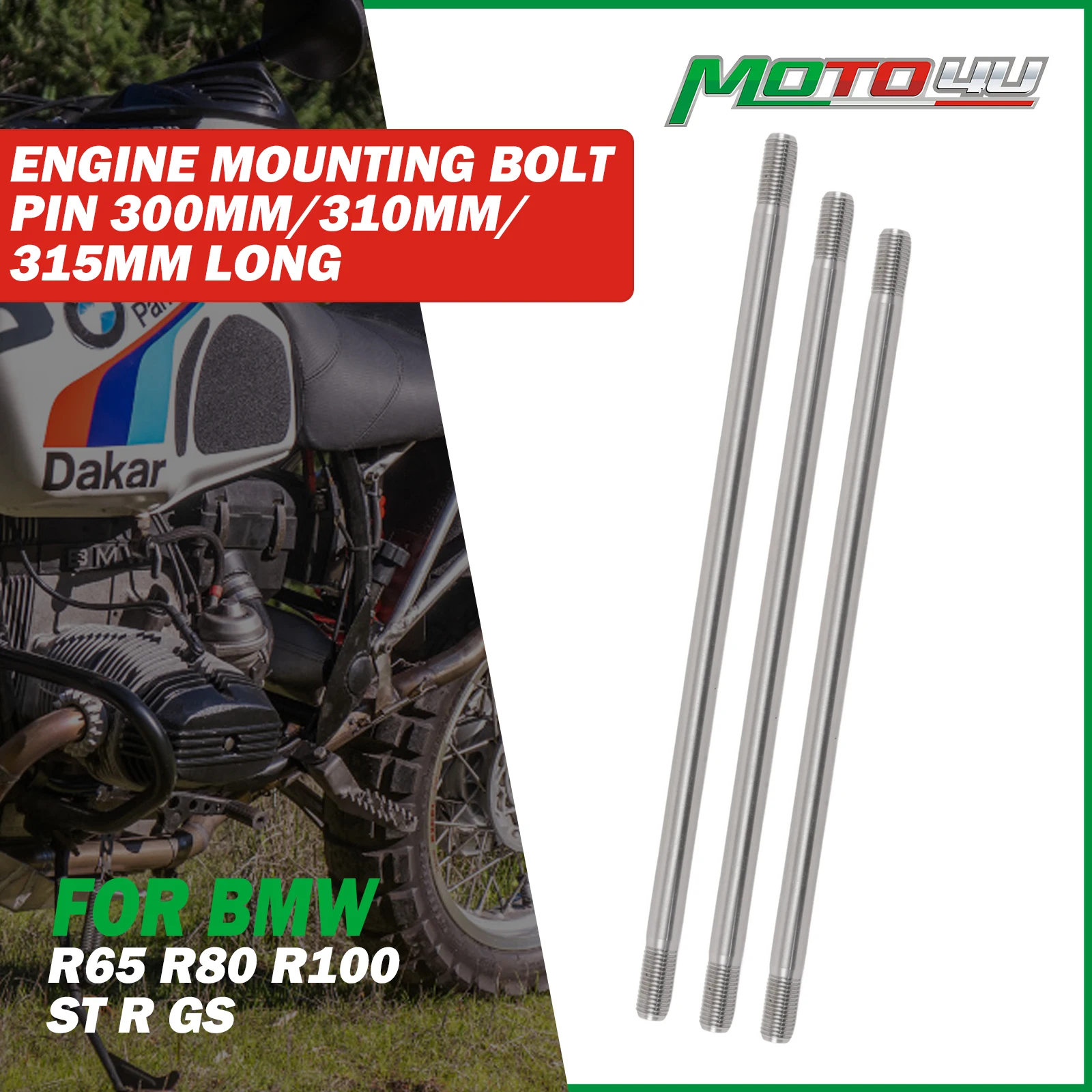 Perno de montaje de motor de acero inoxidable, 3 tamaños para BMW R65 R80 R100 ST R GS, perno de Motor Cafe Racer L = 300mm/310mm/330mm