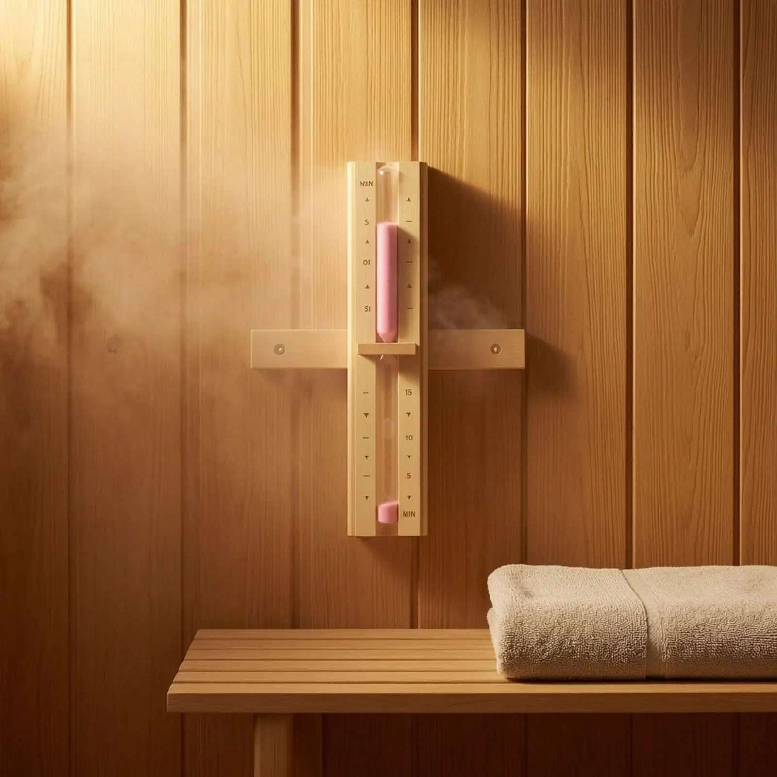 15 Minute Sand Timer for Sauna with Pine Wood Frame Heat Resistant Glass and Rotating Base for Steam Room
