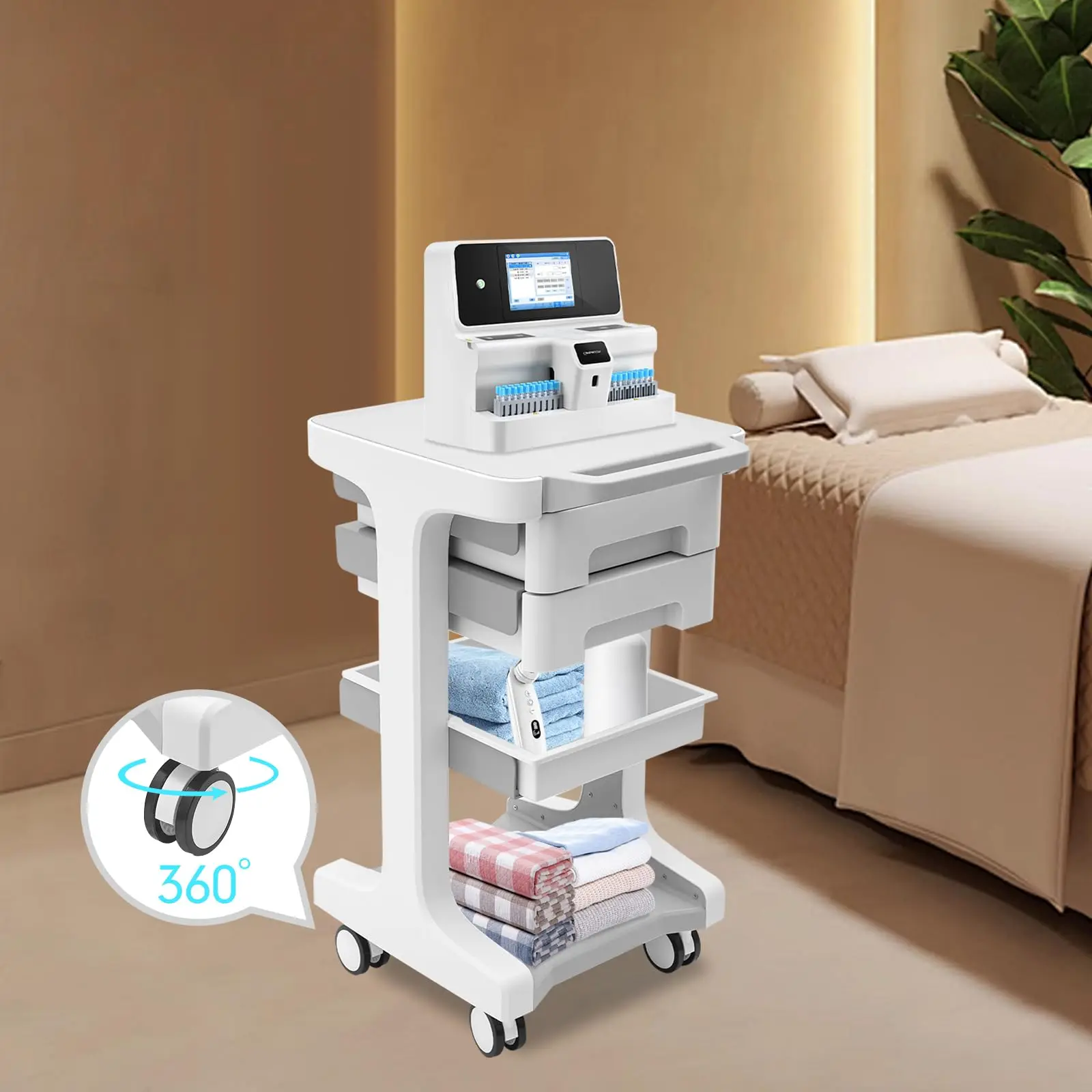 3-х уровневая медицинская тележка на колесиках с 2 ящиками, профессиональная универсальная тележка, тележка на колесиках для салона красоты с 4 колесами, ультразвуковая тележка
