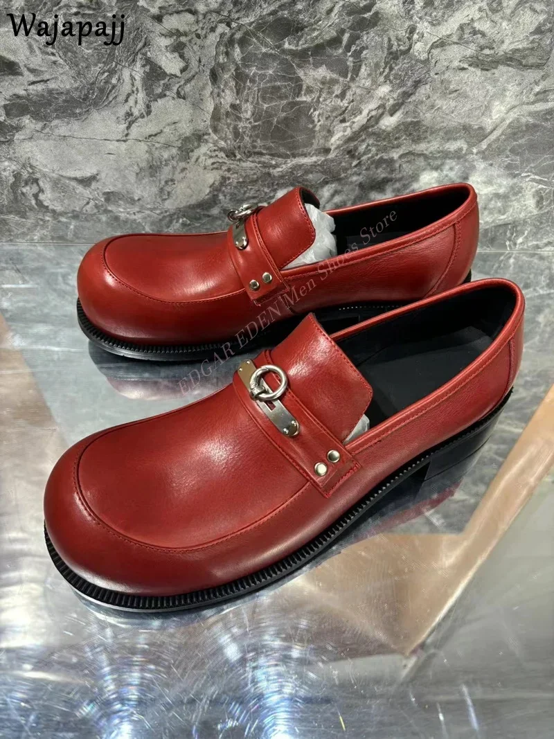 

New Style Big Head Red Genuine Leather Men's Shoes Chain Decoration Spring Male Slip On Wedding Party Single Leather Shoes