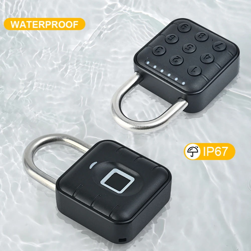 Anti Theft Padlock Customs Code Lock Luggage Password Lock IP67 Waterproof Fingerprint Padlock for Cabinet Backpack Offices Bike