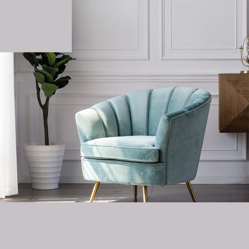 Simple European single-seat fabric sofa post-modern light luxury designer living room velvet casual metal foot tiger chair stool