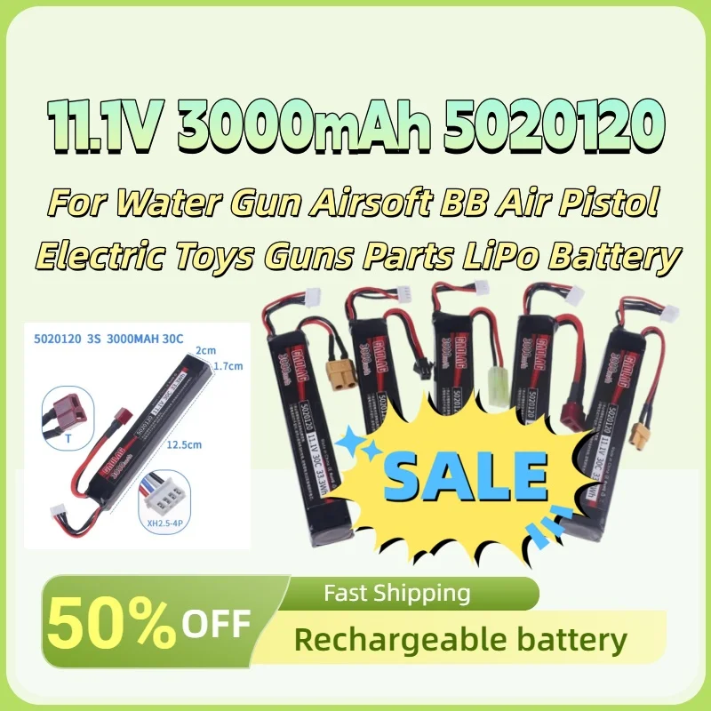 

For Water Gun Airsoft BB Air Pistol Electric Toys Guns Parts LiPo Battery New 3S 11.1V 3000mAh 5020120 T/Small Tamiya Plug