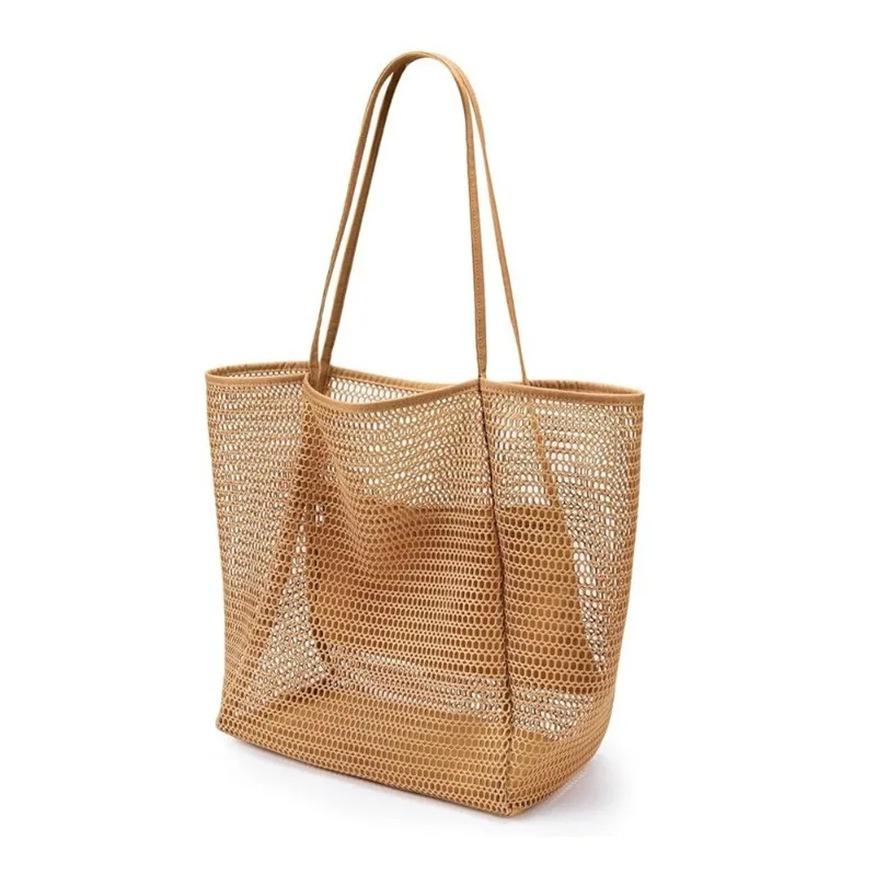 Mesh Beach Bag, Women's Shoulder Tote Bag, Large Capacity Foldable Mesh Swimming Bag with Pocket.