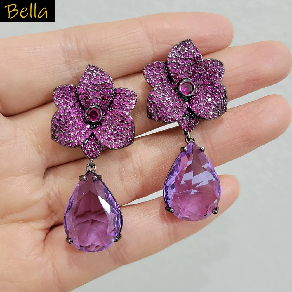 

Purple Gold Color Flower Earrings for Women Green White Teardrop Earrings Wedding Dinner Party Jewelry Anniversary Gift