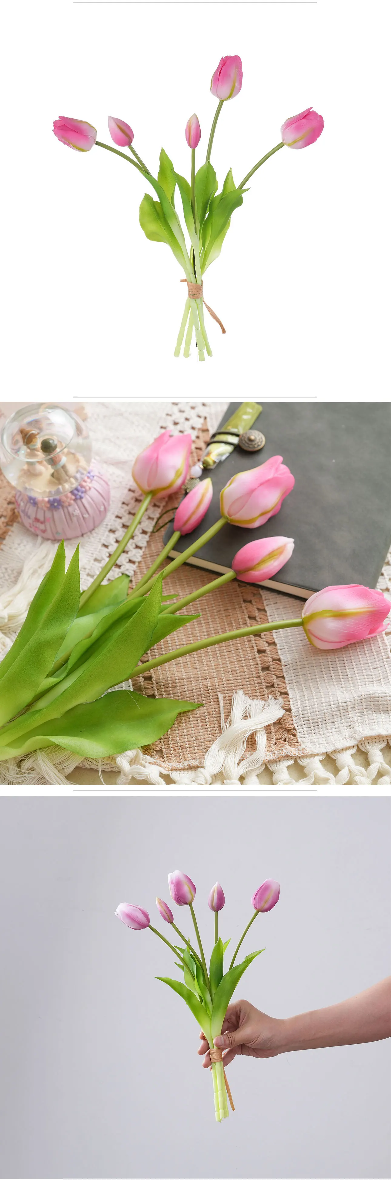 5-köpfige Latex-Tulpen mit Echt-Haptik, Kunstblumen für Hochzeit, Heimdekoration, Tischvase, DIY-Brautstrauß, Blumenarrangement, Tulpe – Detail 9