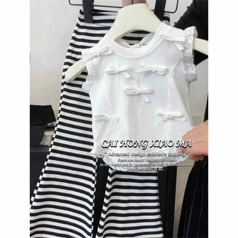 ノースリーブのベストとストライプのパンツ,2〜8歳の女の子のためのカジュアルな衣装,新しい夏のコレクション