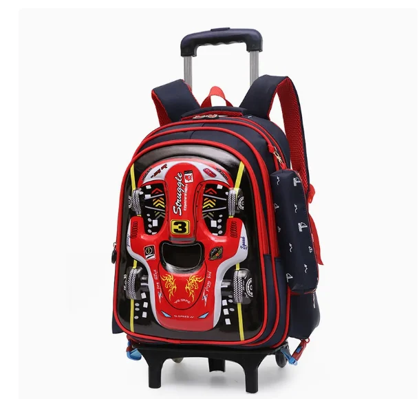 Elementary School Wheeled Backpack for Kids Trolley Backpack Bags Waterproof Children's Rolling Backpack Bag 3D Car Design Boys