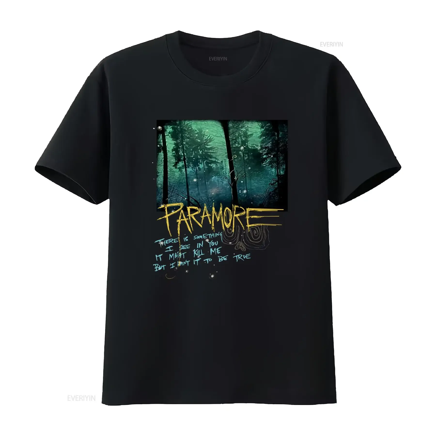 Rare Paramore Decode Song Lyrics T Shirt for Men Large Size with Twilight Forest Design vintage Washed Slightly Unisex
