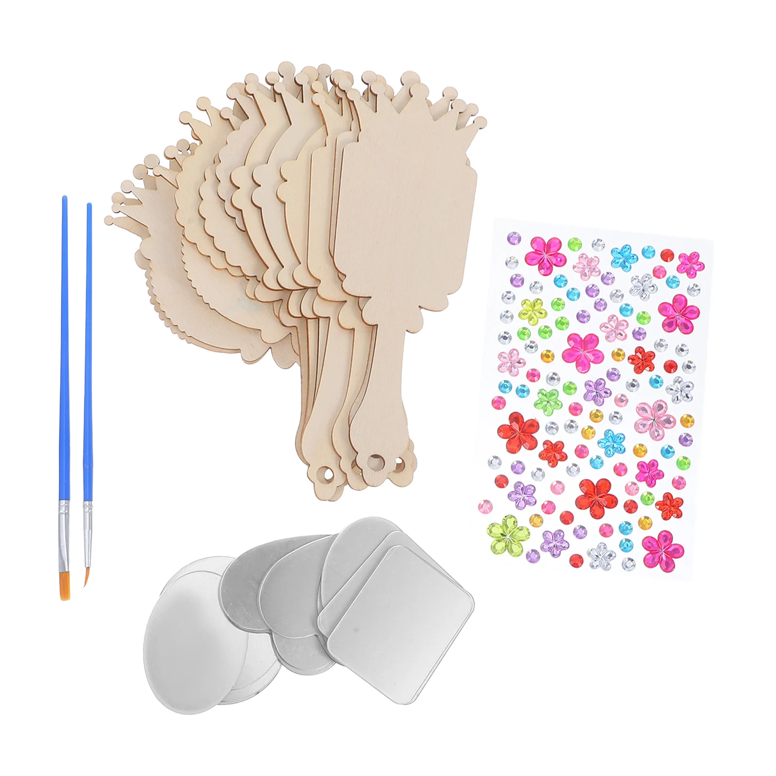 

12 Pieces Children Decorative Mirrors H crafted DIY Wooden H held Unfinished Paintable Craft Girl Prince Mirror Small Size