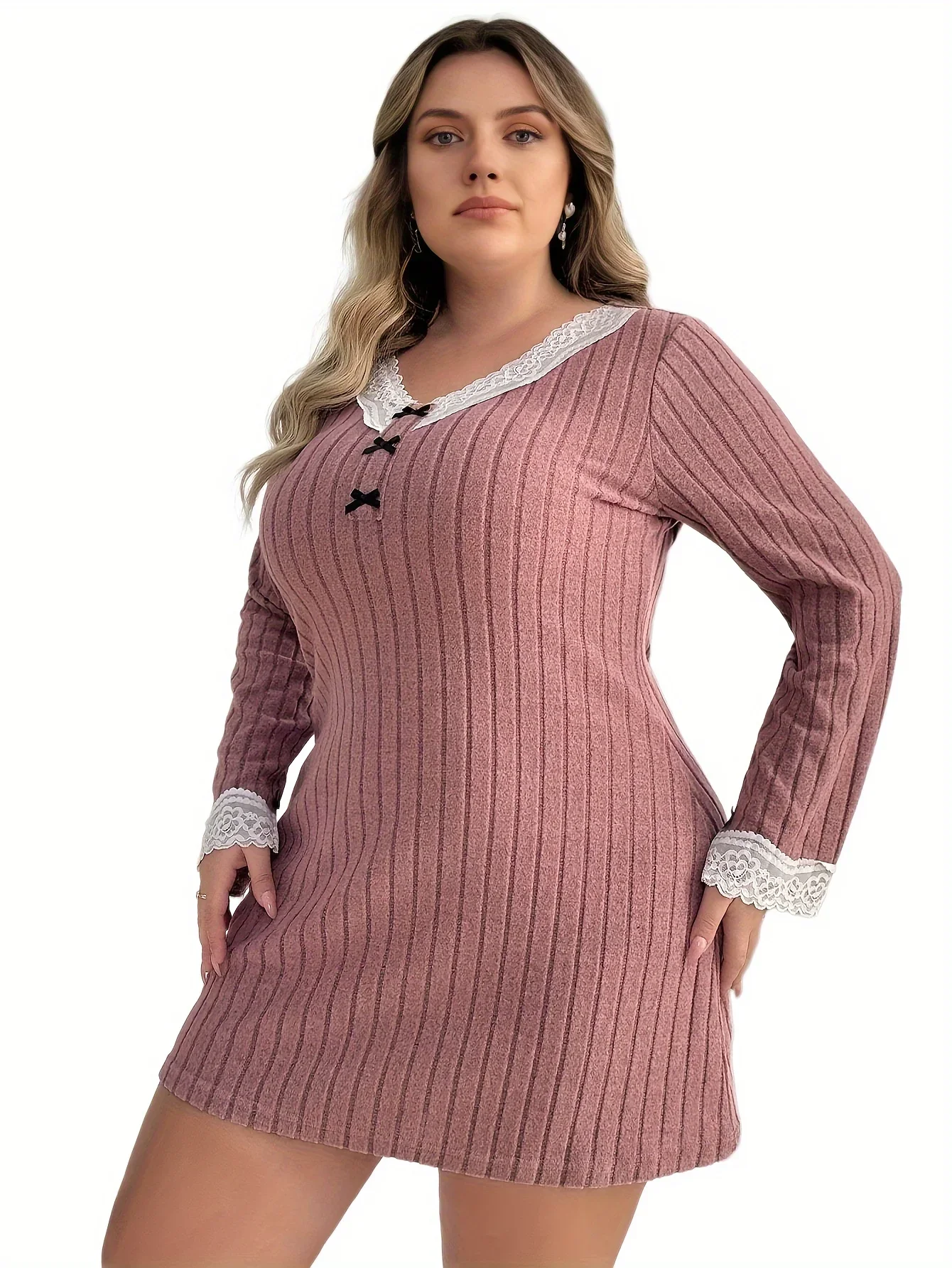 

Платье больших размеров с v-образным вырезом и длинными рукавами, однотонное повседневное платье, весенне-осеннее модное женское платье больших размеров, повседневное свободное платье