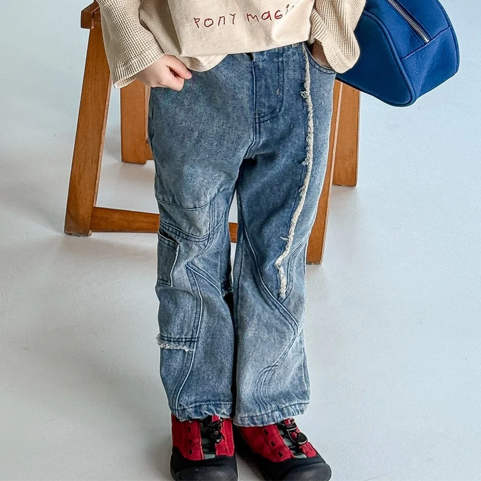 

2026 Spring New Girls Denim Flared Pants Kids Casual Pants Baby Girl Solid Jeans Infant Bootcut Jeans Toddler Clothes