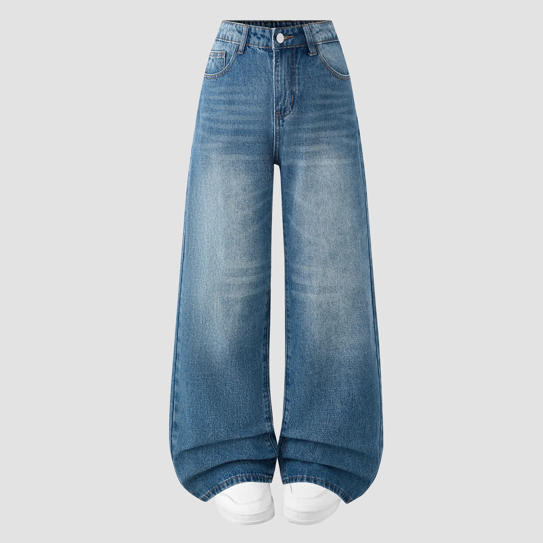 Denim Pant Girls Jeans Vintage Wide Leg Long Pants High Waist Straight Trousers Children Y2k Streetwear Big Kids Casual Summer