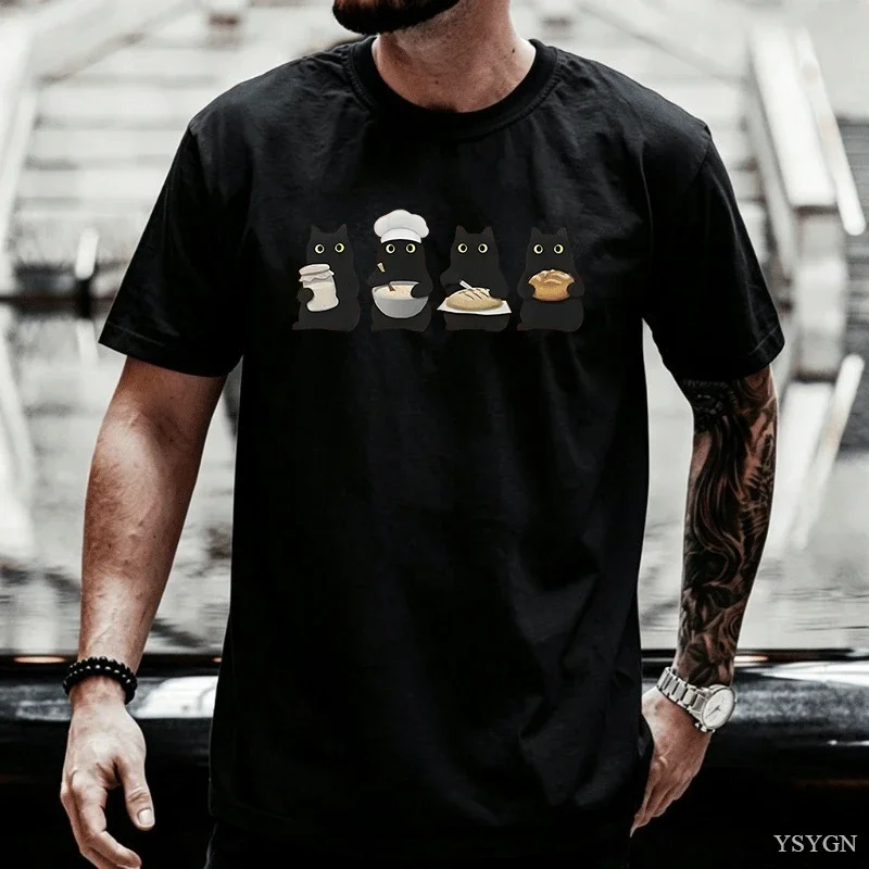 Black Cats Sourdough T Shirt Funny Sourdough Starter Cat Mom Tshirt Bread Lover Tees Casual Cotton Short Sleeve Cooking Tee