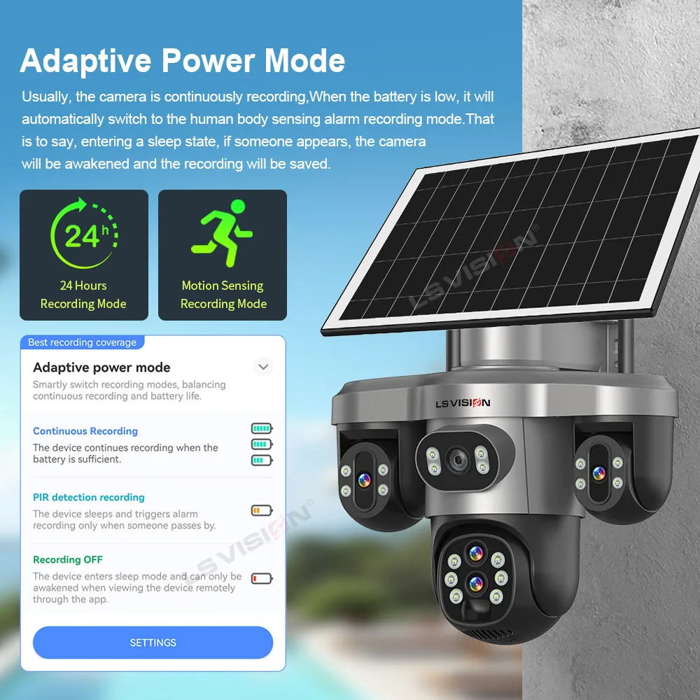 LS VISION Solar Camera Wifi Outdoor With10X Optical Zoom Three Screens 4G SIM Cctv Home Security Solar Energy Cam Ai PTZ V380 - Image 6