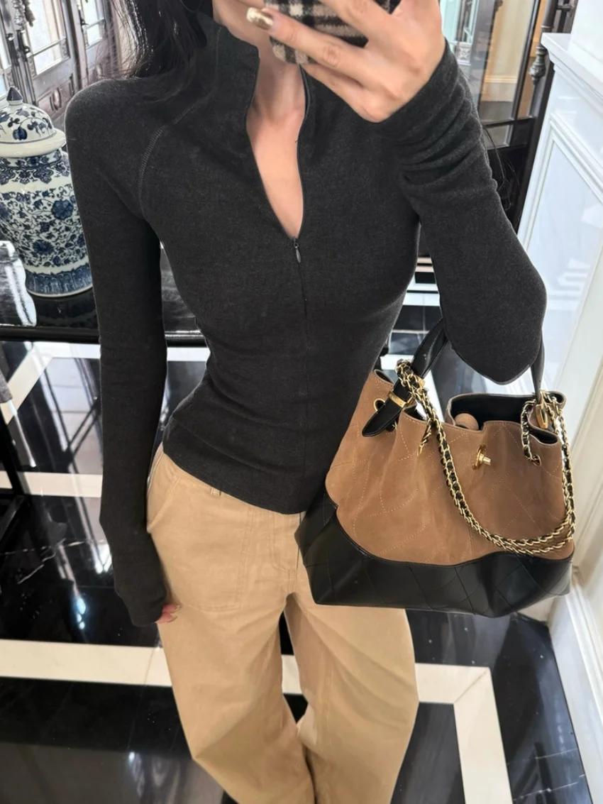 

Alien Kitty, популярные женские футболки с воротником-стойкой, теплая зимняя базовая одежда, сексуальные повседневные шикарные однотонные облегающие новые футболки с длинными рукавами