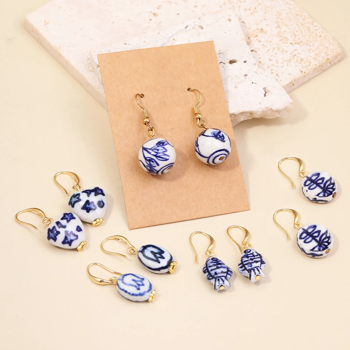 Chinese Ceramic Ladies' Earrings Fashionable Simple Elegant Retro Style Women's Earrings Exquisite Jewelry Wholesale Gifts
