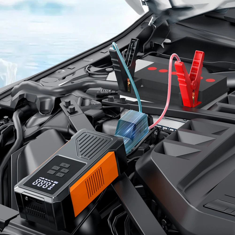 

Портативный автомобильный надувной воздушный насос и стартер для автомобильного аккумулятора, источник питания 6000 мАч с ЖК-дисплеем и портом быстрой зарядки