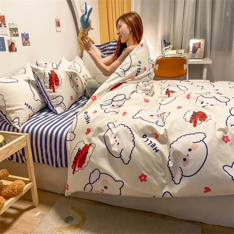 100% Cotton Bedding Set Cartoon Duvet Cover Set for Girls Children Fashionable Comforter Covers Bedroom Decorations