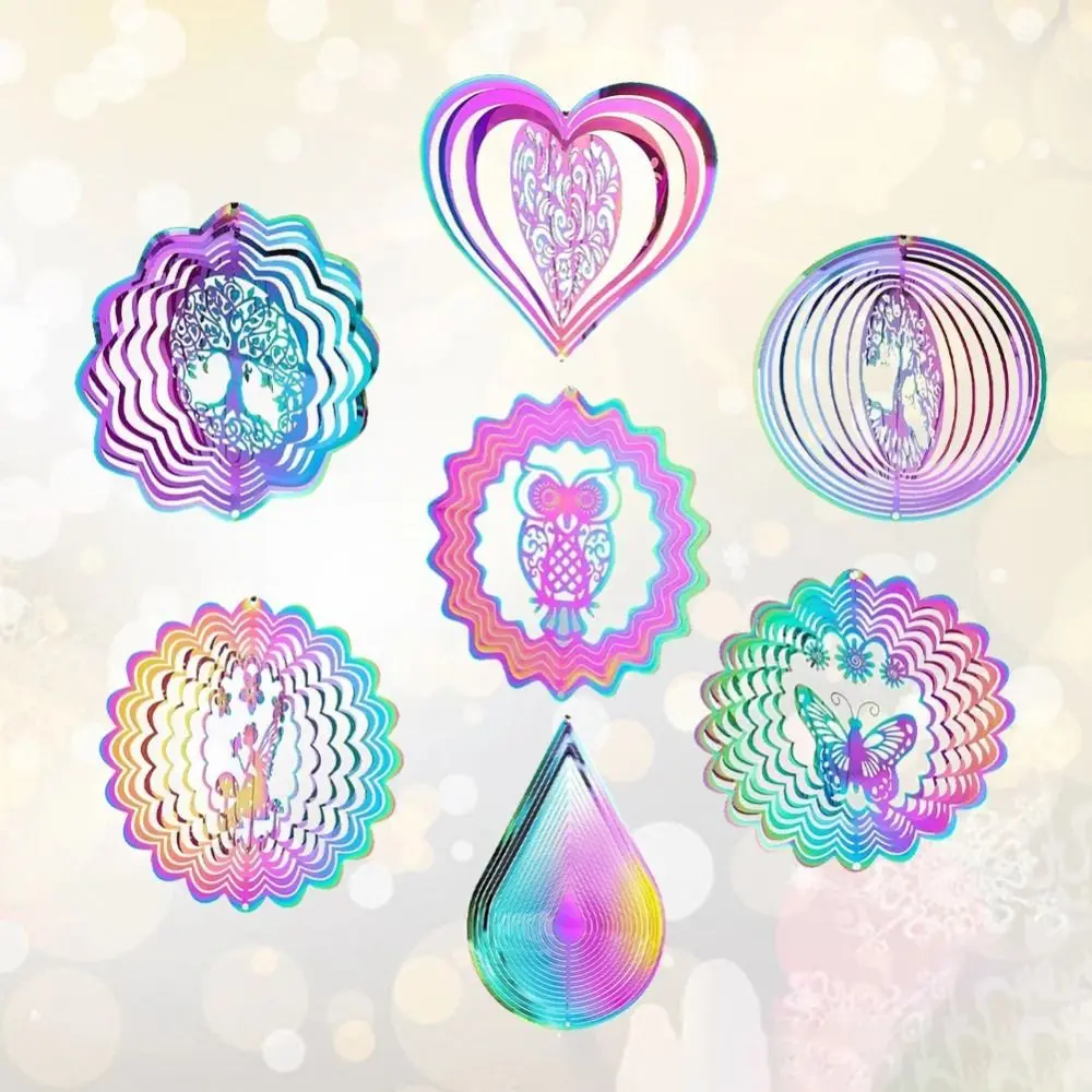 3D Wind Spinner Catcher Flowing Light Effect Stainless Steel Wind Chime Pendant Hanging Decor Animal Spinner