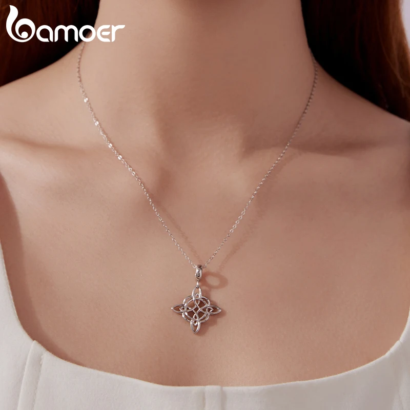 Bamoer Celtic Knot Cross Necklace 925 Sterling Silver Religious Infinity Good Luck Celtics Knot Pendant Jewelry Gifts for Women