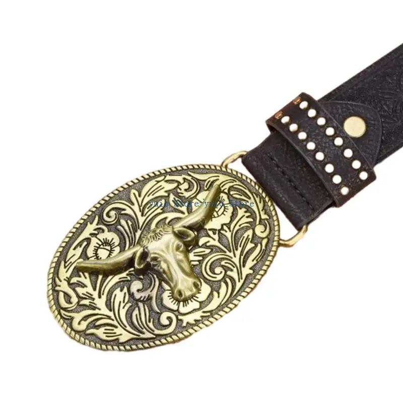 

X7XB Wear-Resistant Adult Belt with Relief Head Buckle Male Coat Jeans Waistband