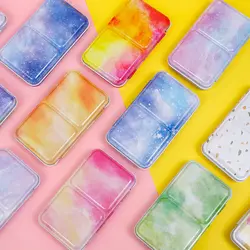 Portable Empty Watercolor Palette Storage Iron Tin Box Paint Tray with 24 Half Pans For Painting Art Supplies