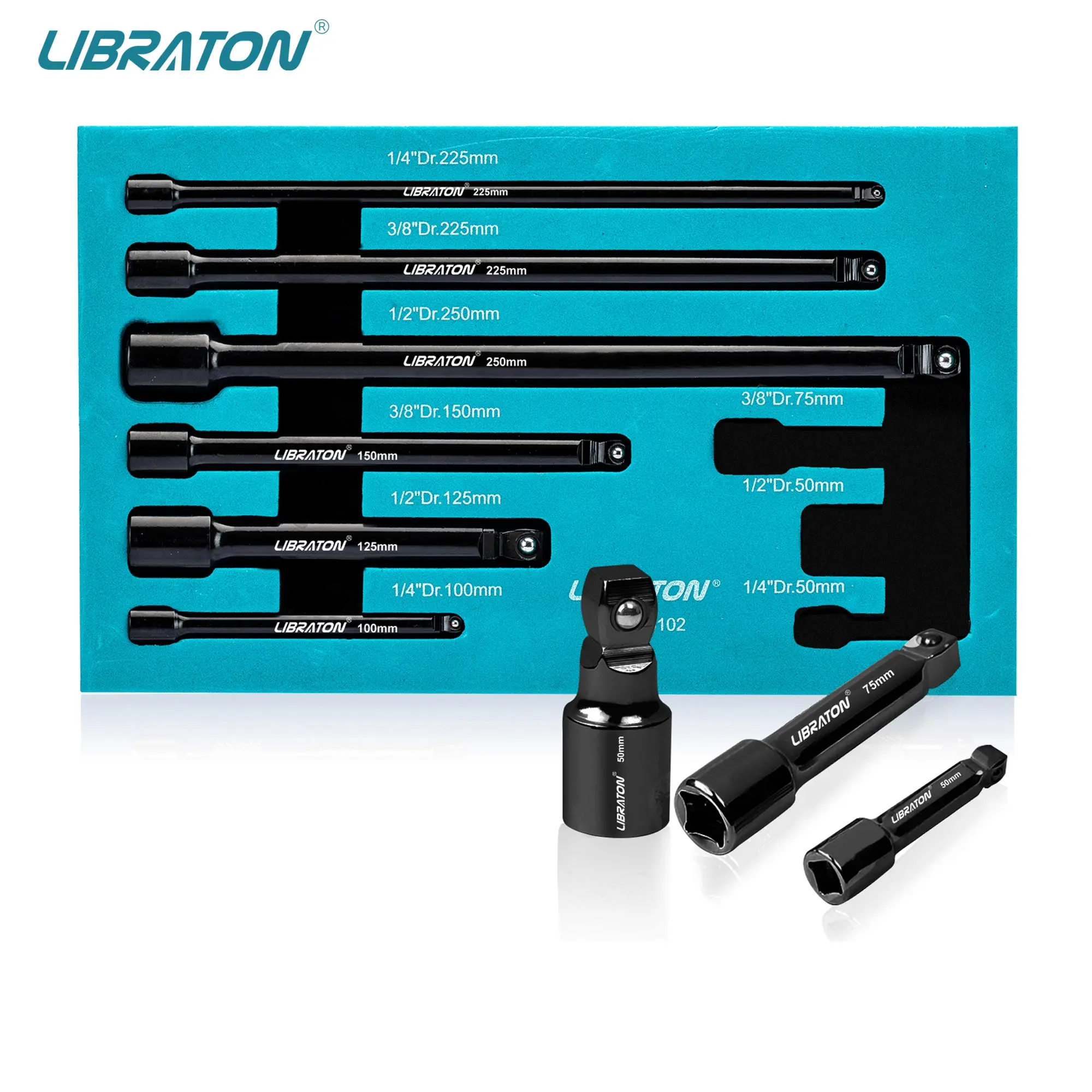 Libraton 9Pcs Wobble Socket Extensions Set, Ratchet Extensions 1/4\