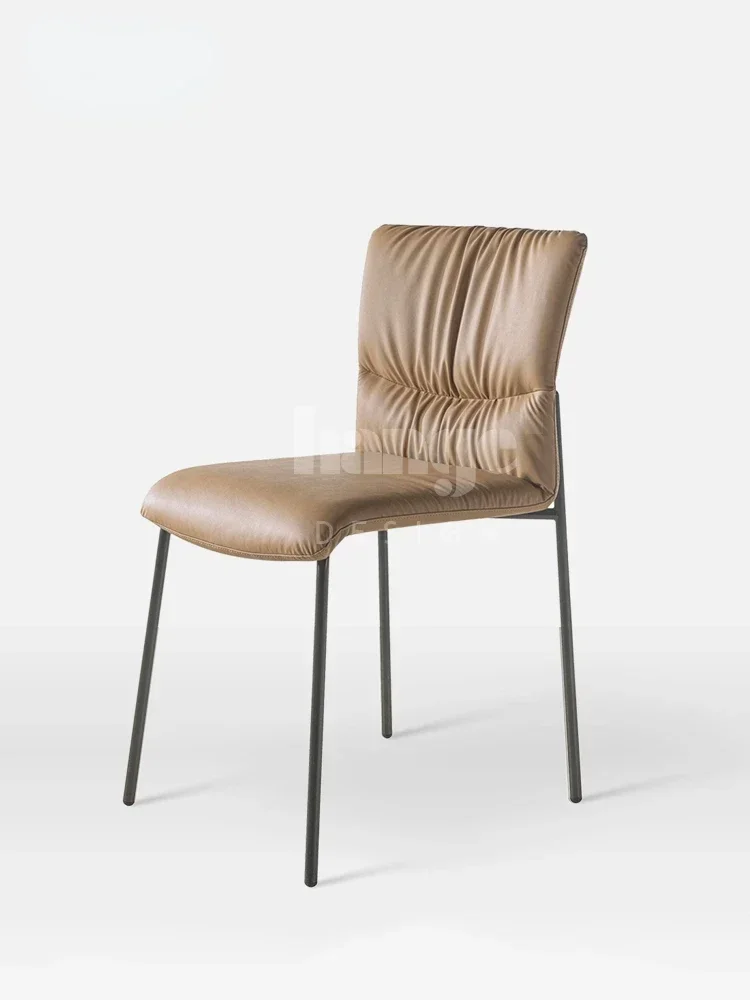 

Italian minimalist leather dining chair home restaurant light luxury chair first layer cowhide backrest book chair makeup