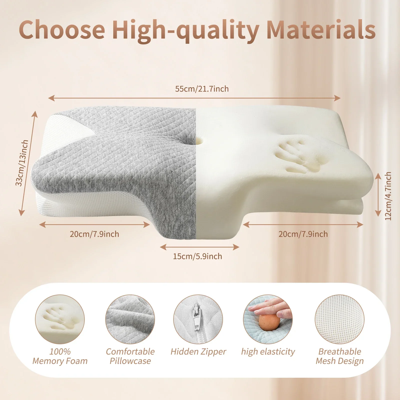 Ergonomisches Kontur-Nackenkissen aus Memory-Schaum, orthopädisches Nackenstützkissen mit austauschbarem Kissenbezug zur Linderung von Nackenschmerzen – Detail 4