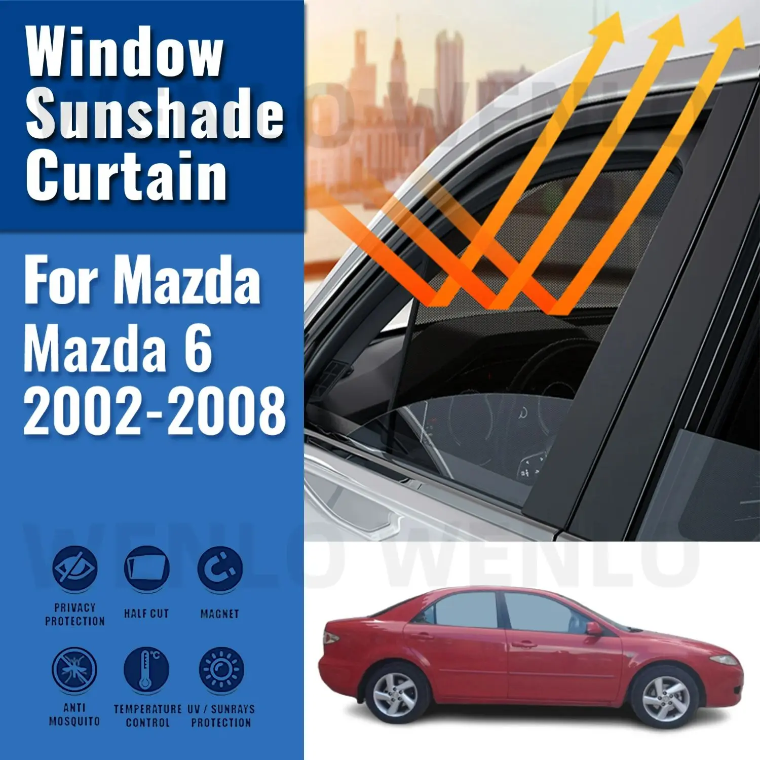 

For Mazda 6 2003-2008 Side Baby Window Sun Shade Visor Magnetic Car Sunshade Shield Front Rear Windshield Frame Curtain