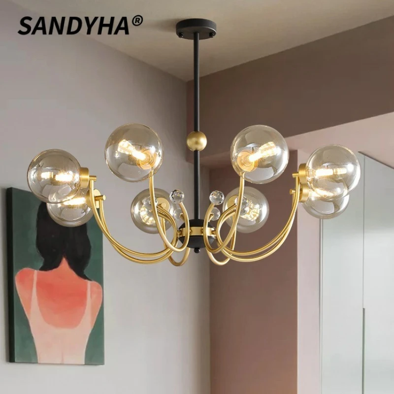 

SANDYHA стильная современная минималистичная светодиодная люстра стеклянный шар подвесной светильник для гостиной обеденный стол элегантный светильник