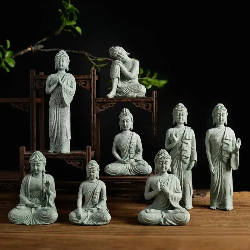 Mini Buddhism Figurine Desk Decor Home Zen Statue Green Sandstone Thailand Ornament Buddha Garden Statue Fish Tank Decor