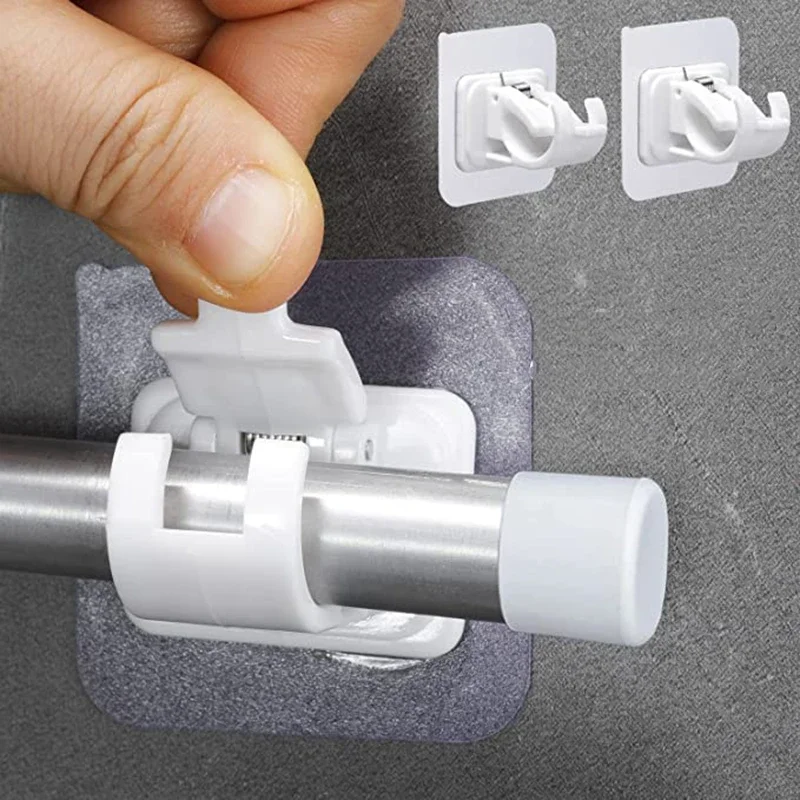 4/2Pcs Self Adhesive Curtain Rod Holders No Drill Curtain Rods Brackets No Drilling Nail Free Adjustable Curtain Rod Hooks